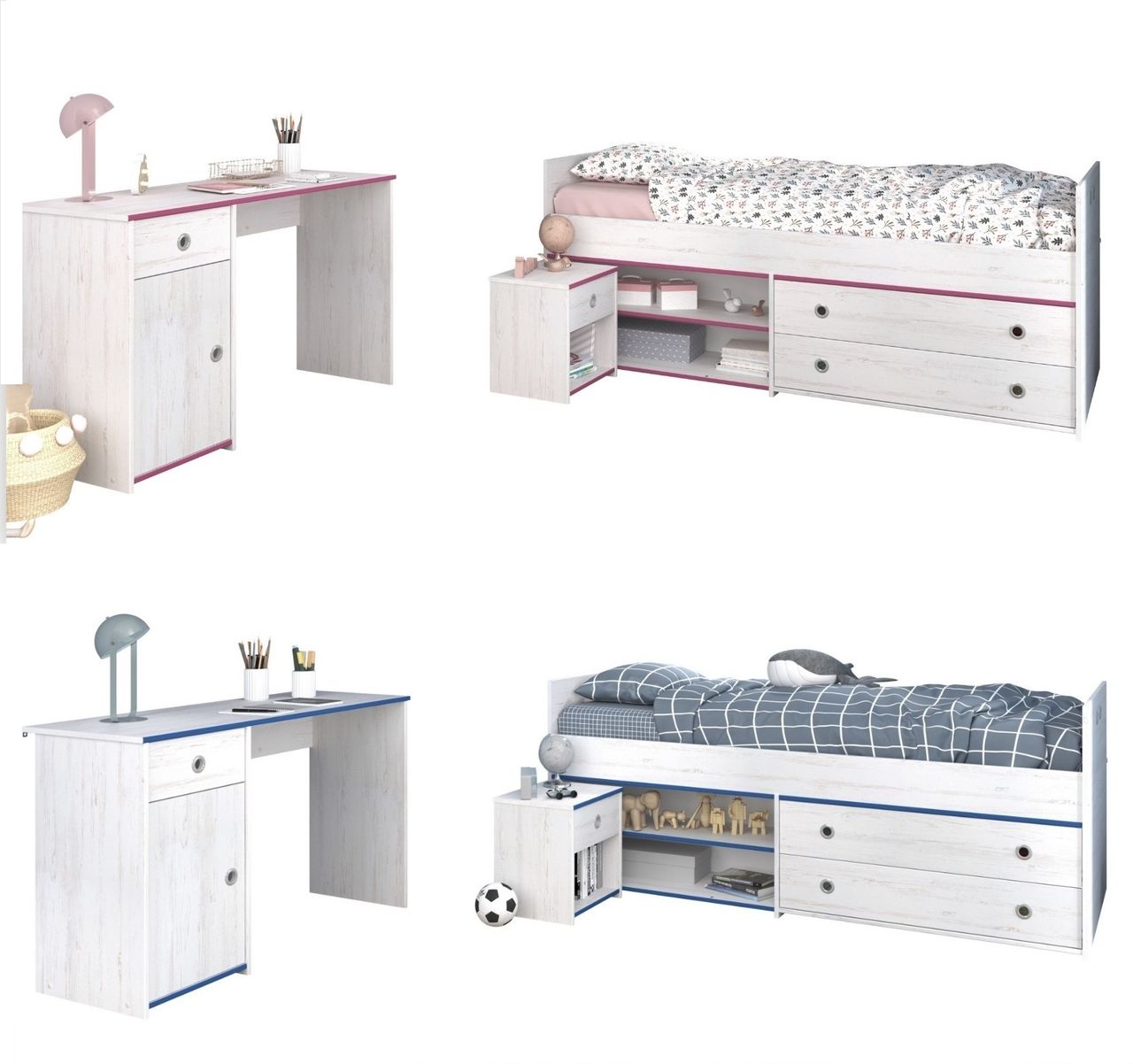 Parisot Kinderzimmer, Smoozy 27, 3-teilig, Kanten drehbar blau oder pink