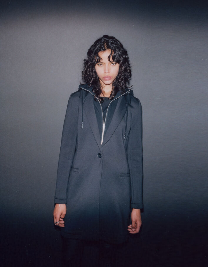 Manteau mi-long néoprène noir femme