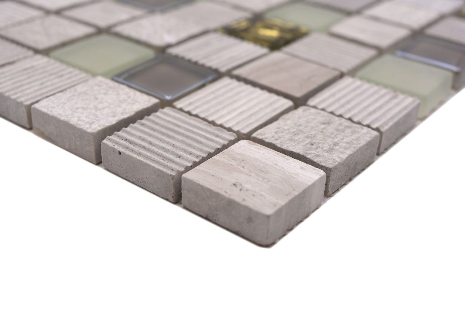 Mosani Mosaikfliesen Naturstein Rustikal Mosaikfliese Glasmosaik Marmor hellgrau gold