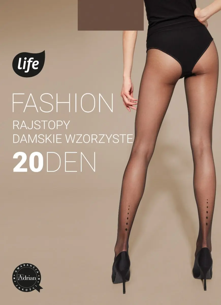 Life Fashion Ženske tajice s uzorkom, 20 deniera, veličina 2, crne, uzorak s tri tačkice, dužina do teleta