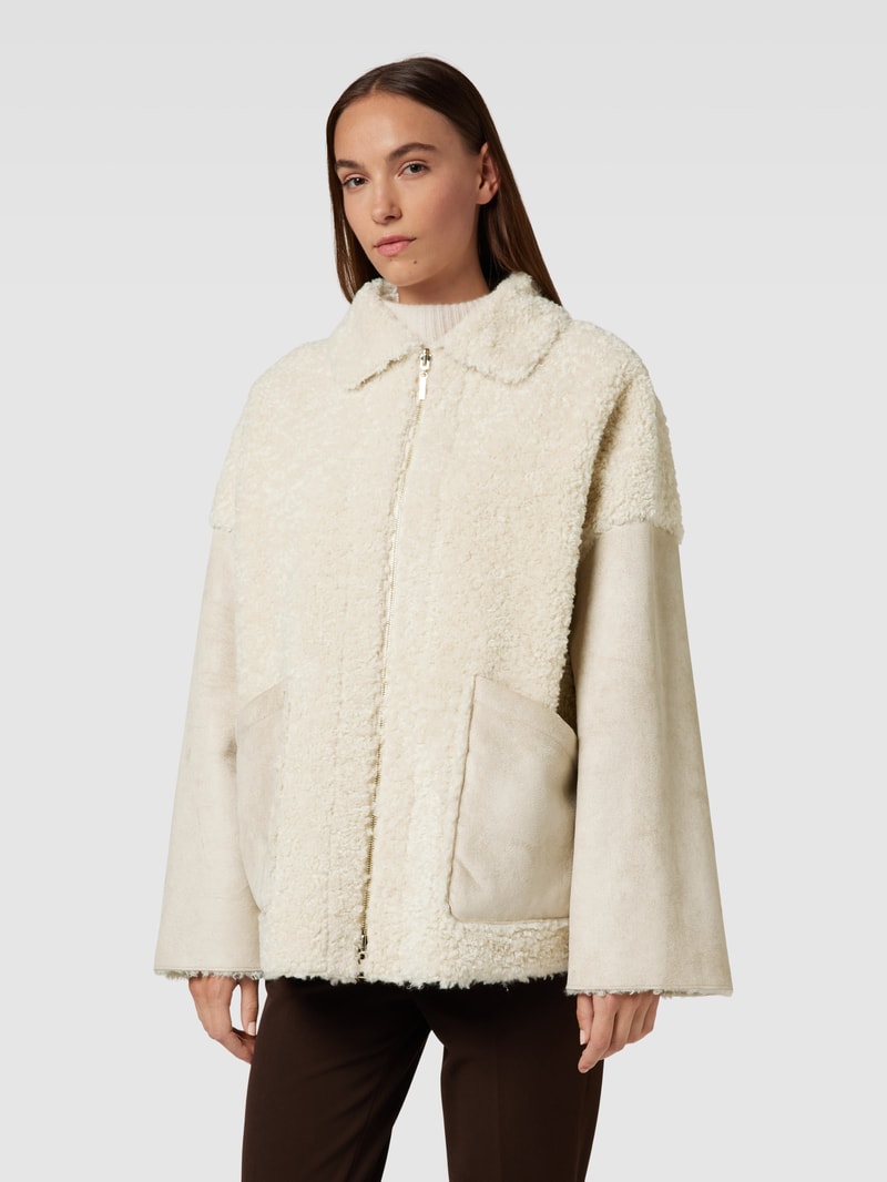 Jacke in Leder-Optik mit Teddyfell in beige