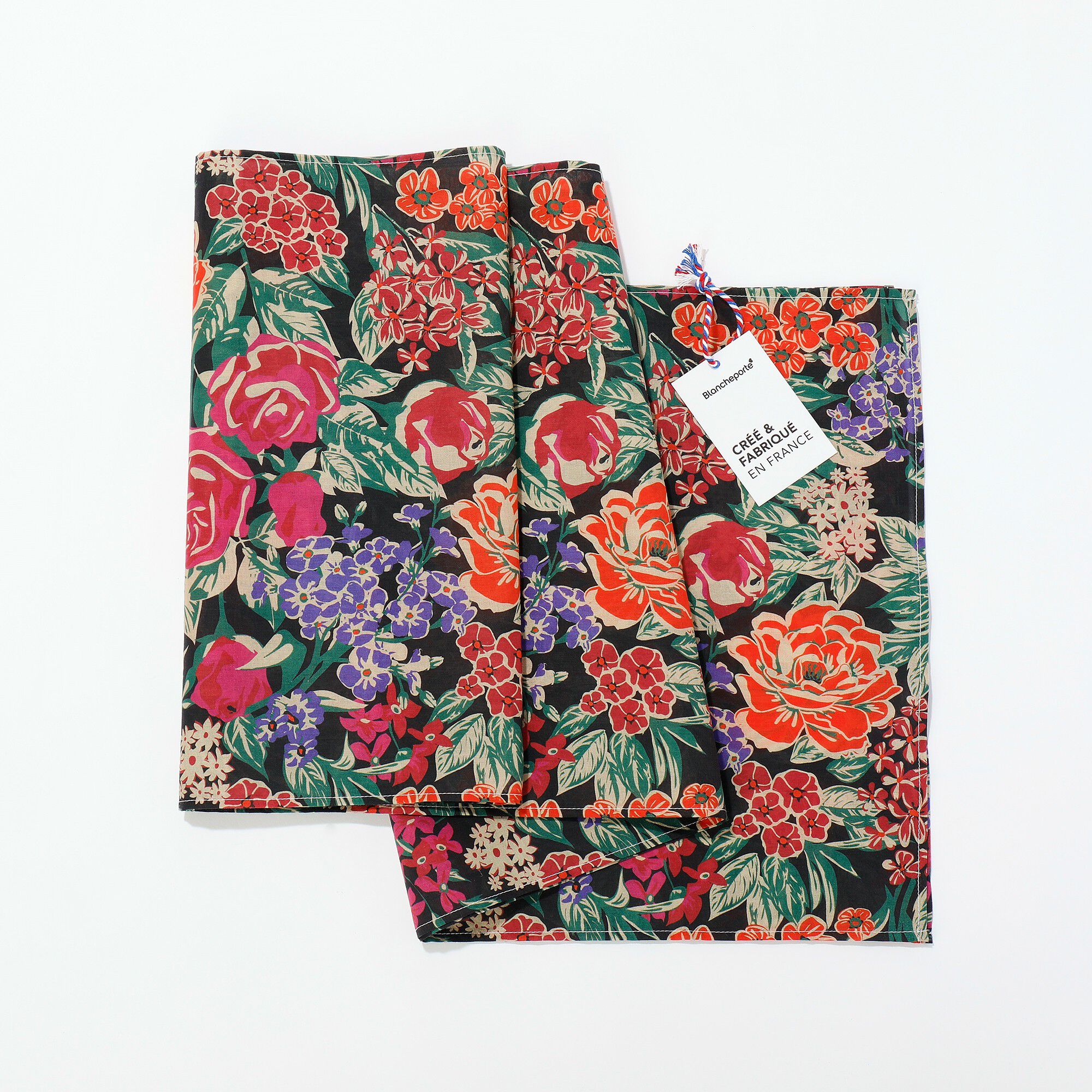 Foulard fabriqué en France imprimé grosses fleurs, 198x38 cm