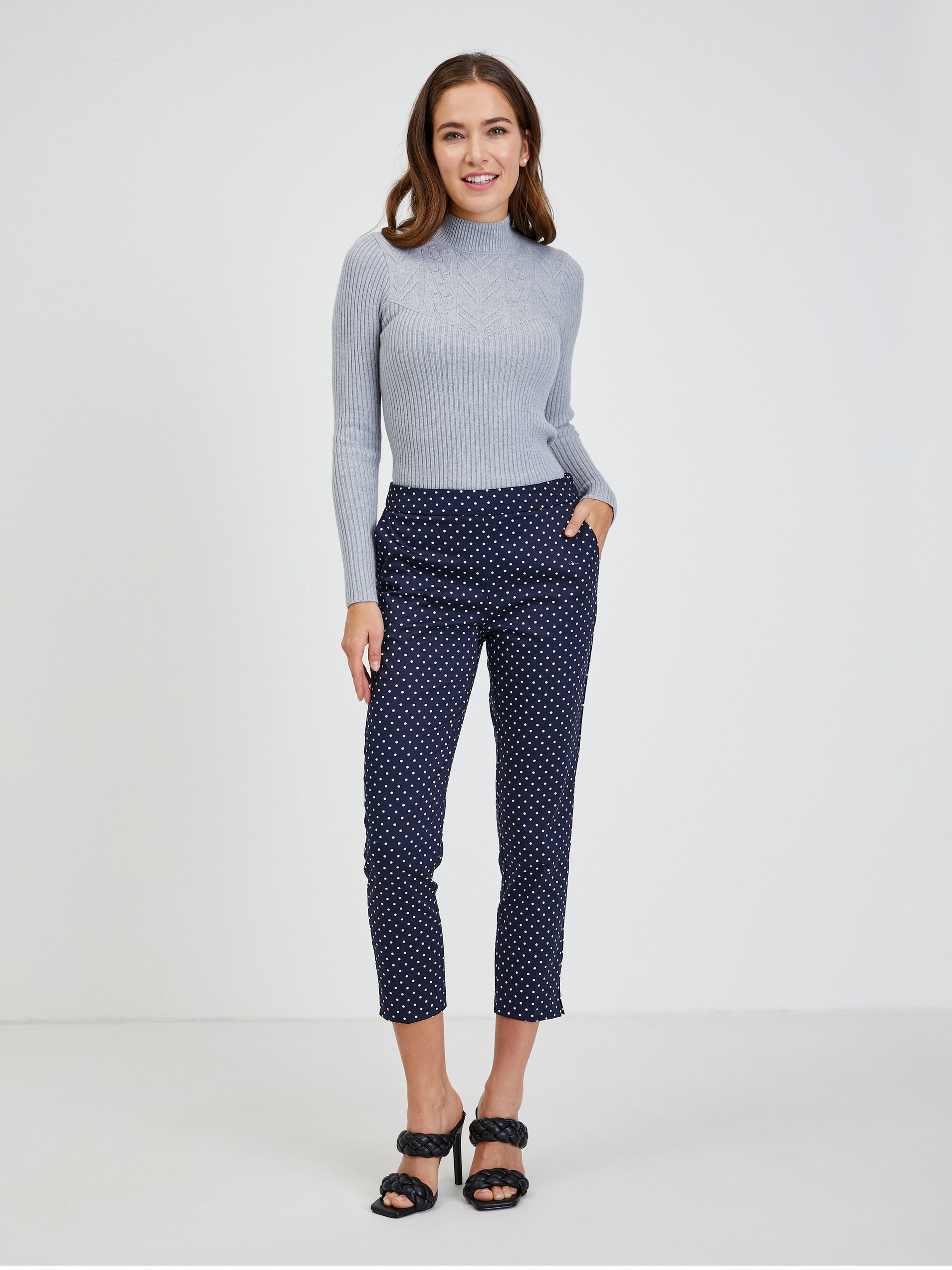 Dunkelblaue gepunktete Damenhose ORSAY