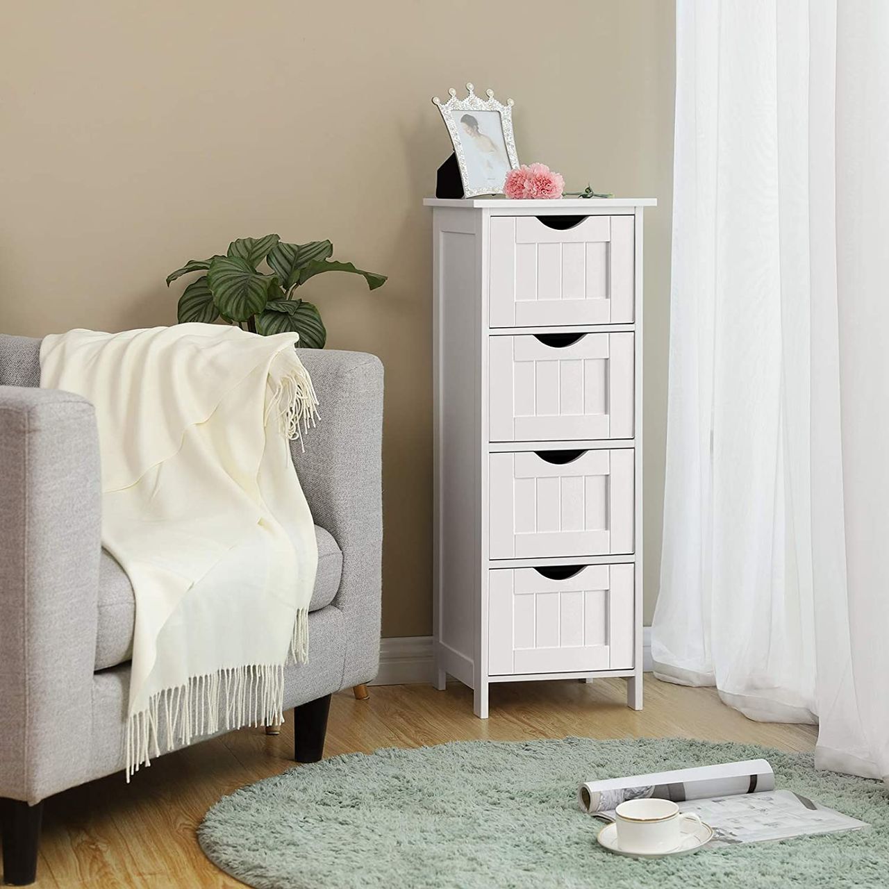 Vasagle Badschrank, schmal, mit 4 Schubladen, 30 x 30 x 82 cm