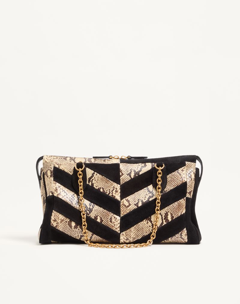 Valentino Garavani Panthea Chevron schoudertas van python en suède