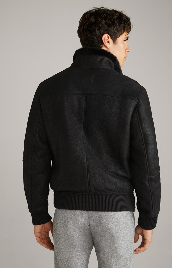 Lammfell-Lederjacke Baren in Schwarz