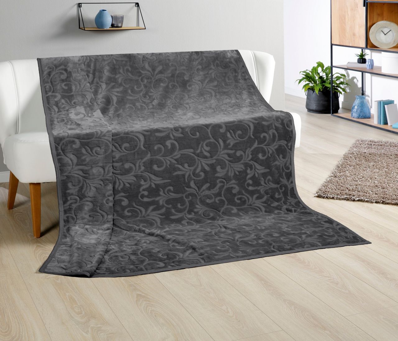 Bella Casa XXL-Kaschmir-Touch-Decke, ca. 180 x 220 cm, Anthrazit