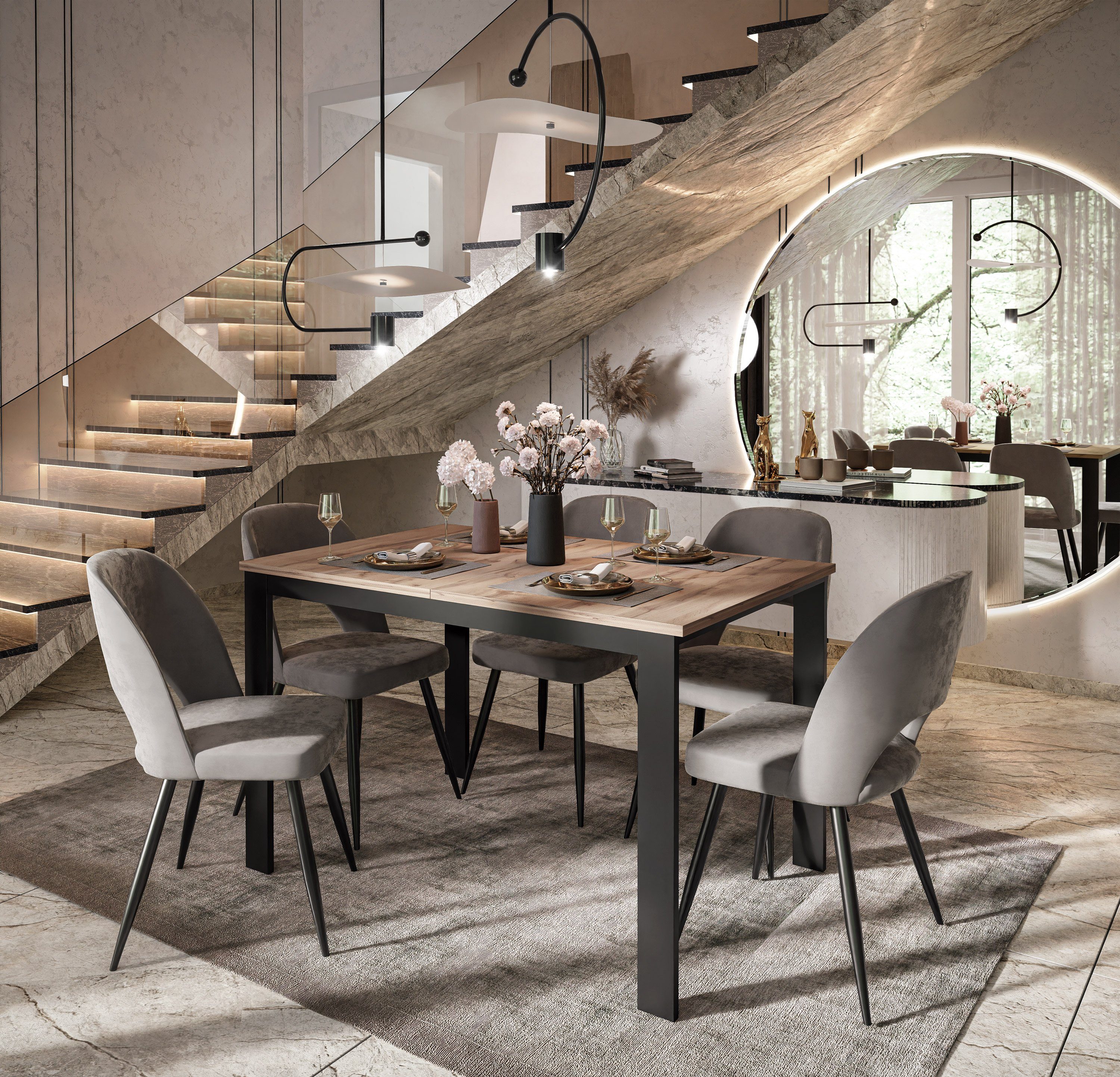 yourhouse24 Esstisch Sort LOFT 125-292 cm Ausziehtisch Modern Tisch Ausziehbar Loft Design