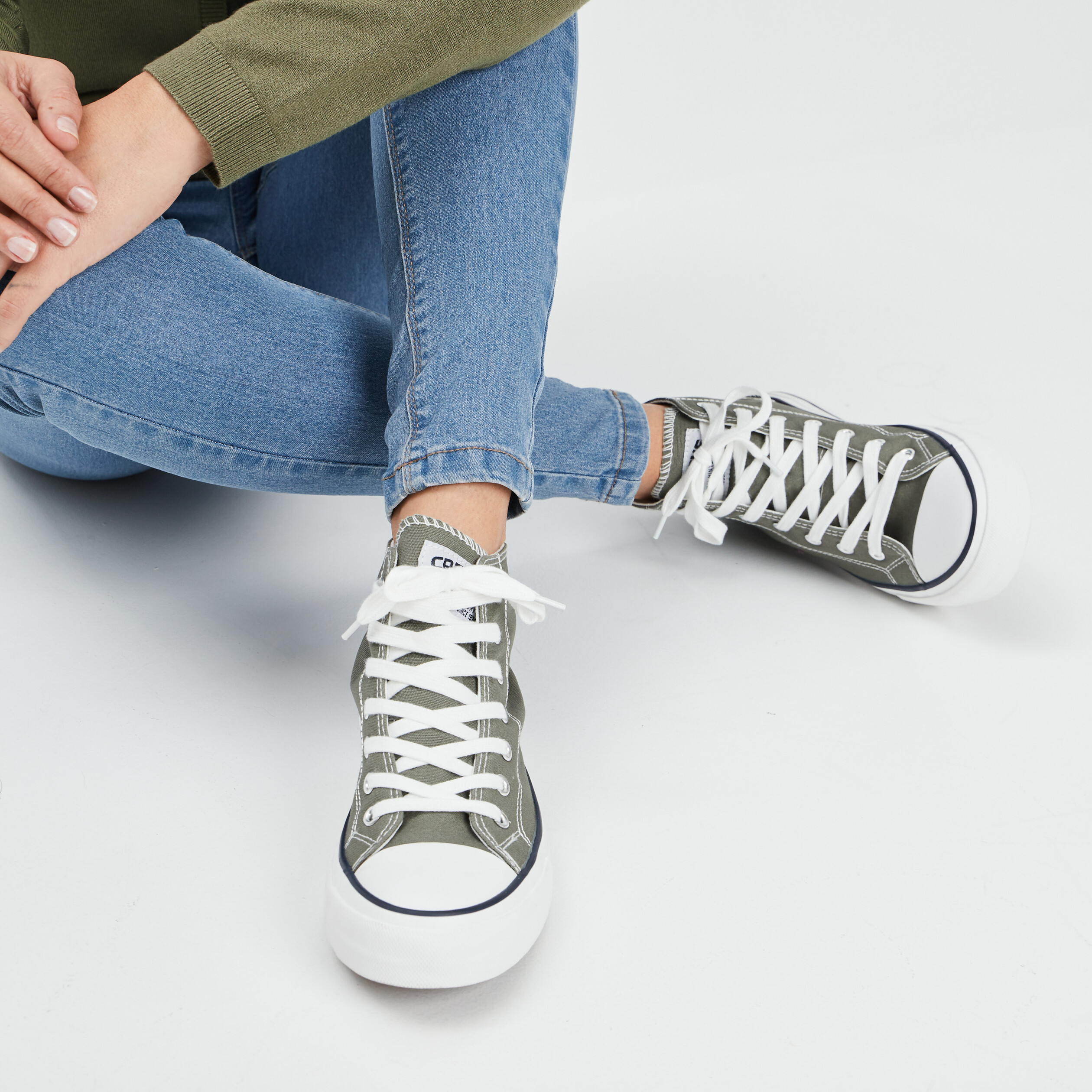 Baskets montantes en toile Creeks vert kaki femme | La Halle