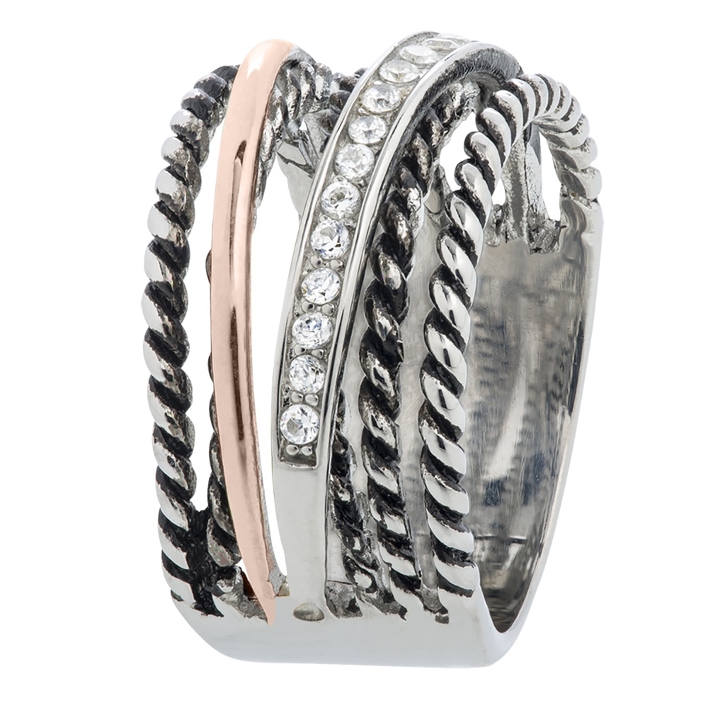 Pippa&Jean Bague en acier inoxydé Acier inoxydable Verre en Argent/or rose Bague