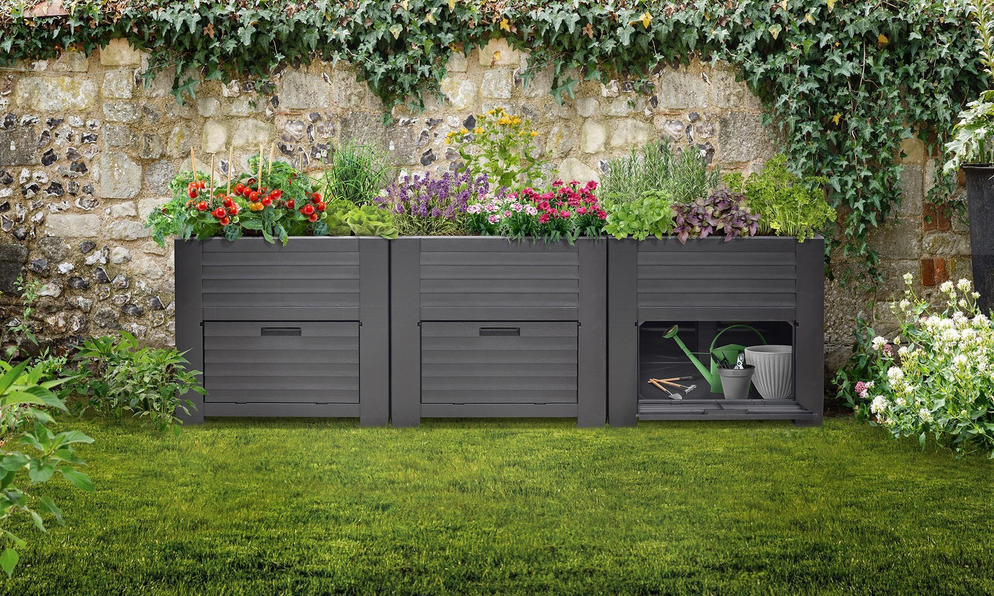 dynamic24 Hochbeet 600 Liter, Hochbeet 226cm Garten Schrank Frühbeet Kräuterbeet Pflanzkasten
