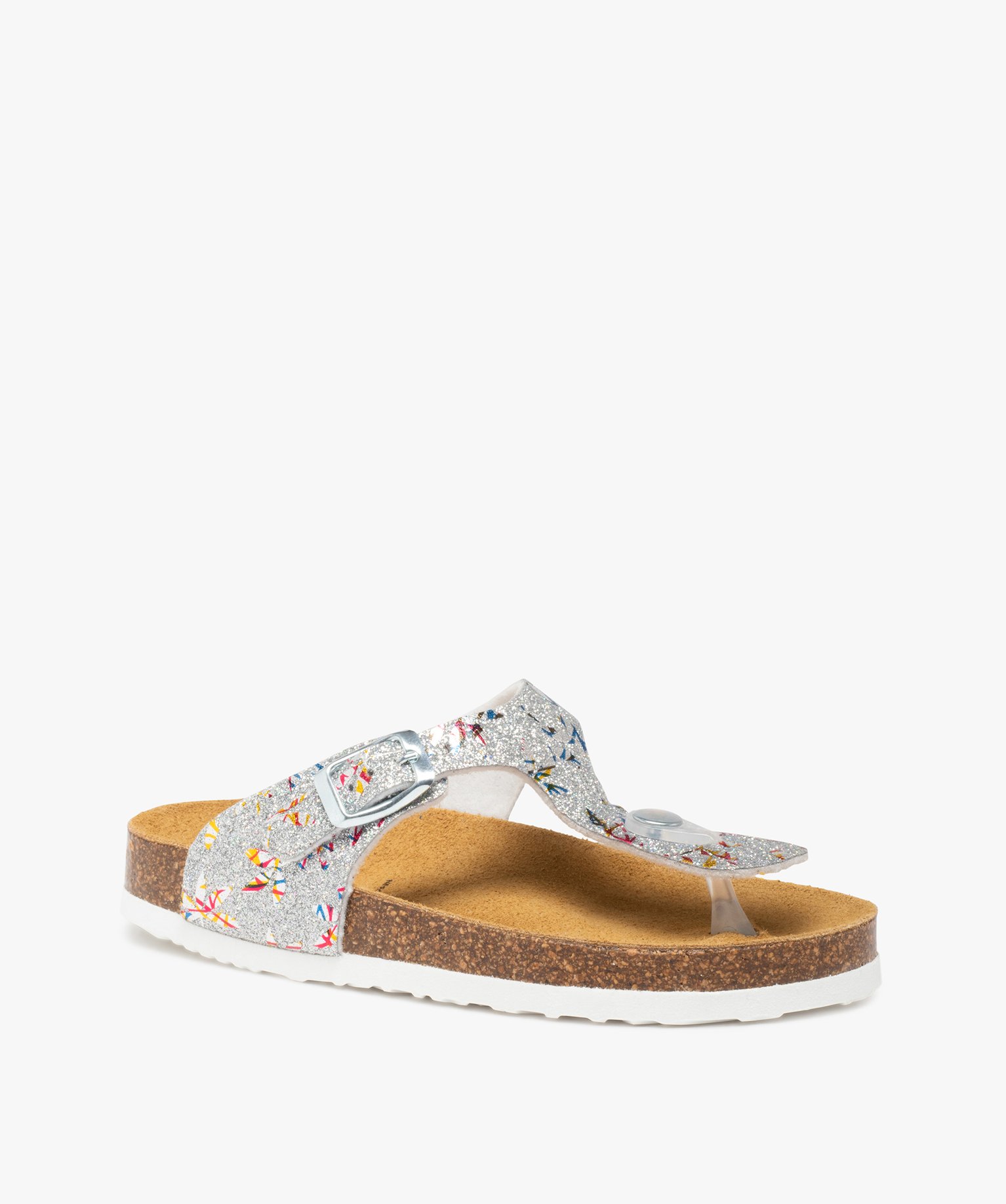 Sandales fille à entre-doigts et large bride en T ajustable argent | GEMO