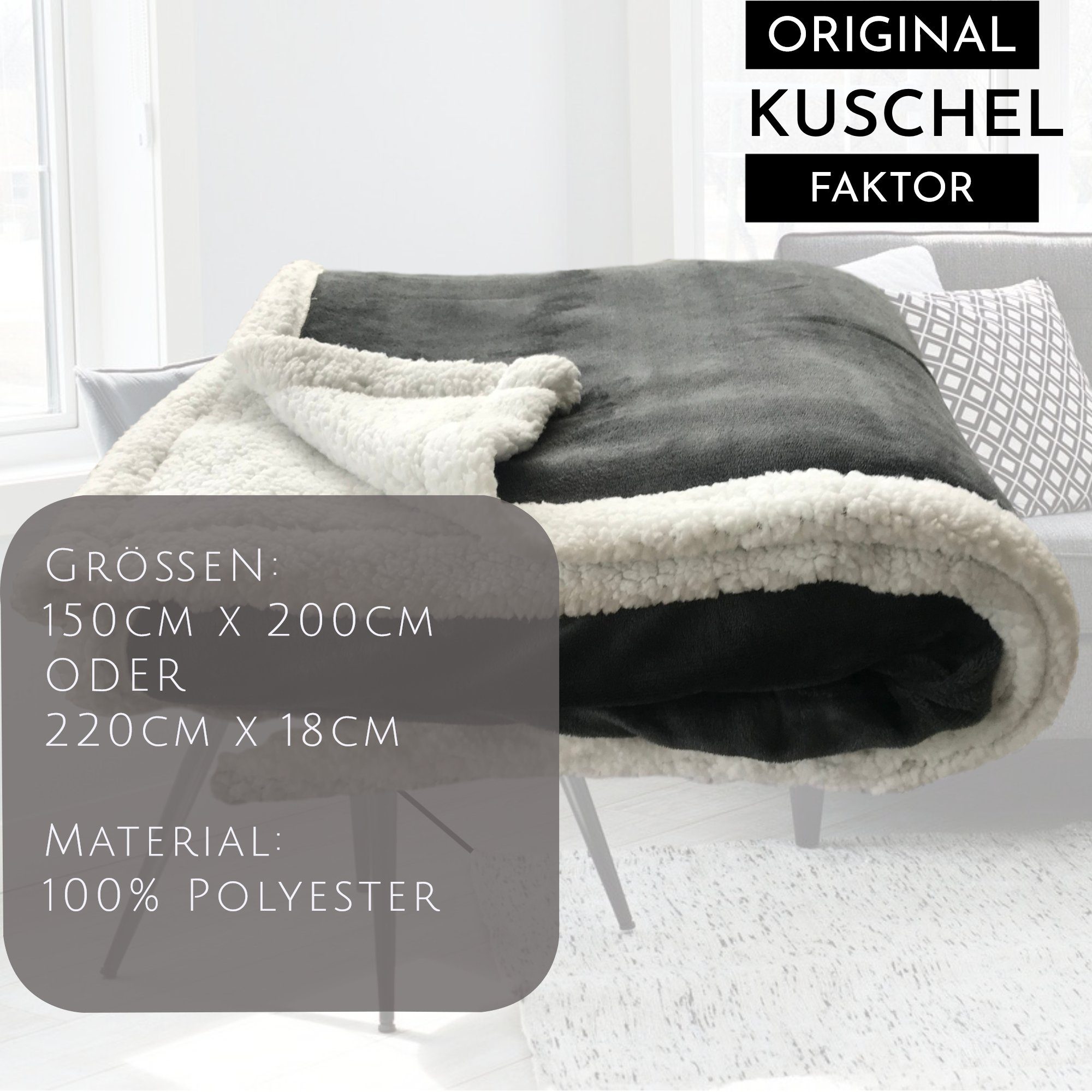 Wohndecke, JEMIDI, Kuscheldecke Sofa Decke - Lammfell Optik Sherpa Sofaüberwurf - Sofadecke Couchdecke Tagesdecke - warm schwer - Wohndecke Wendedecke