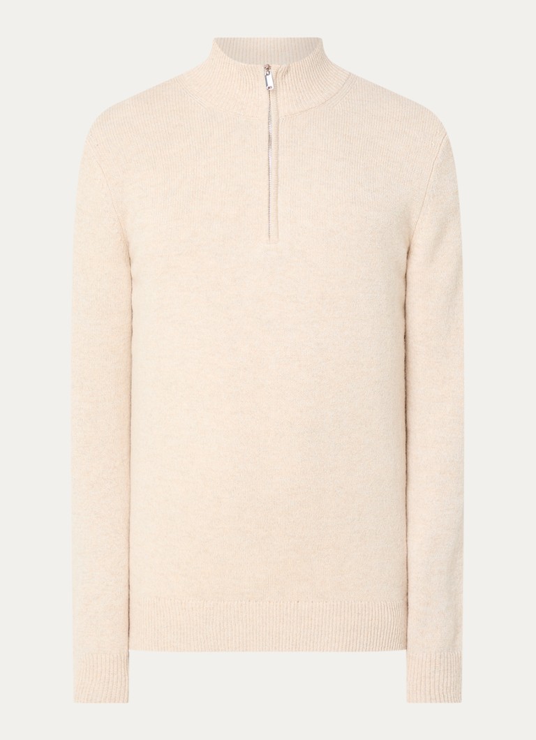 Profuomo Fine-knit sweater in wool blend with half zip