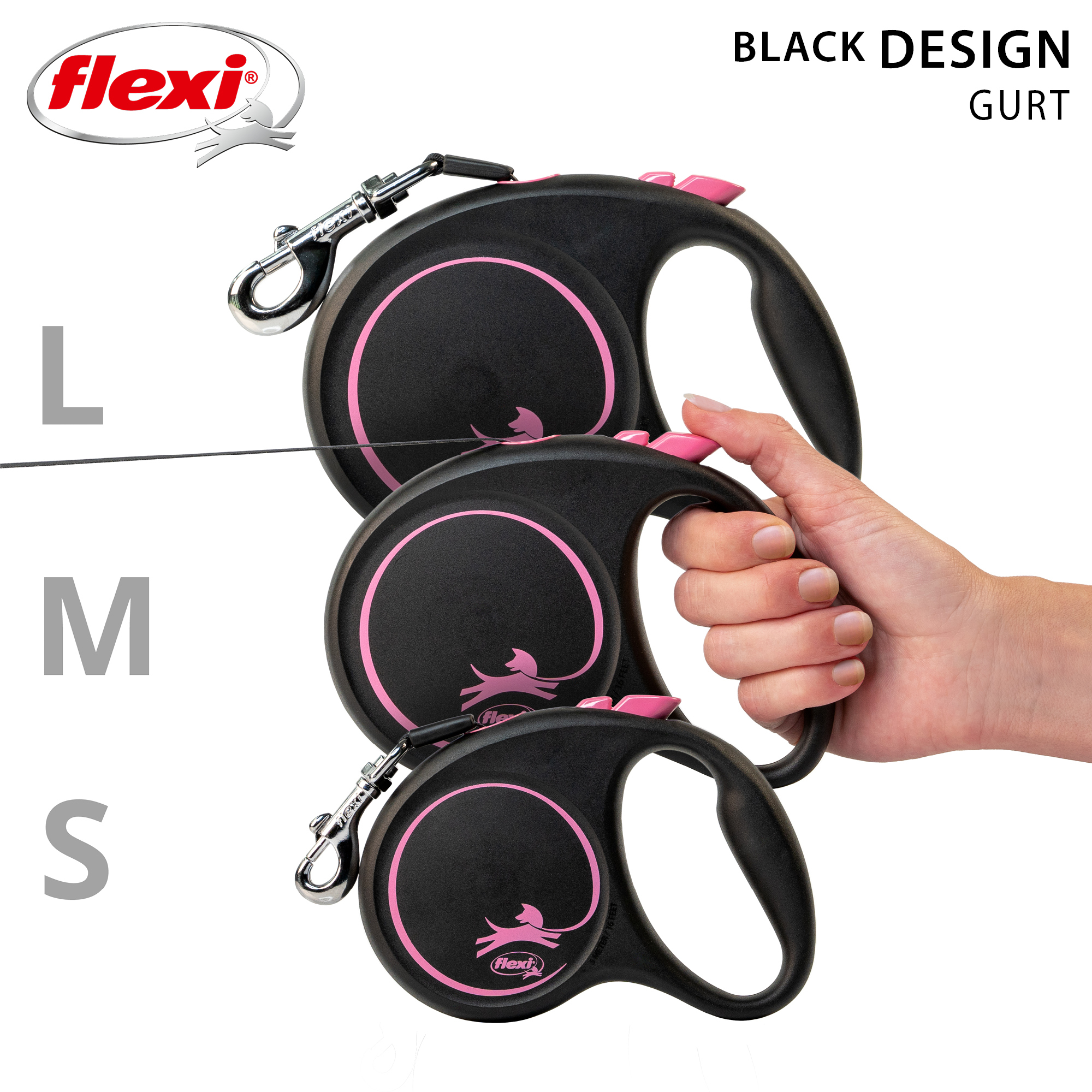 Flexi Hundeleinen Flexi Black Design Gurt pink L, 5 m, 50 kg