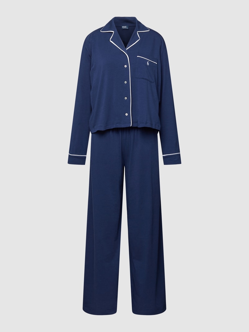 Pyjama mit Label-Stitching in marineblau