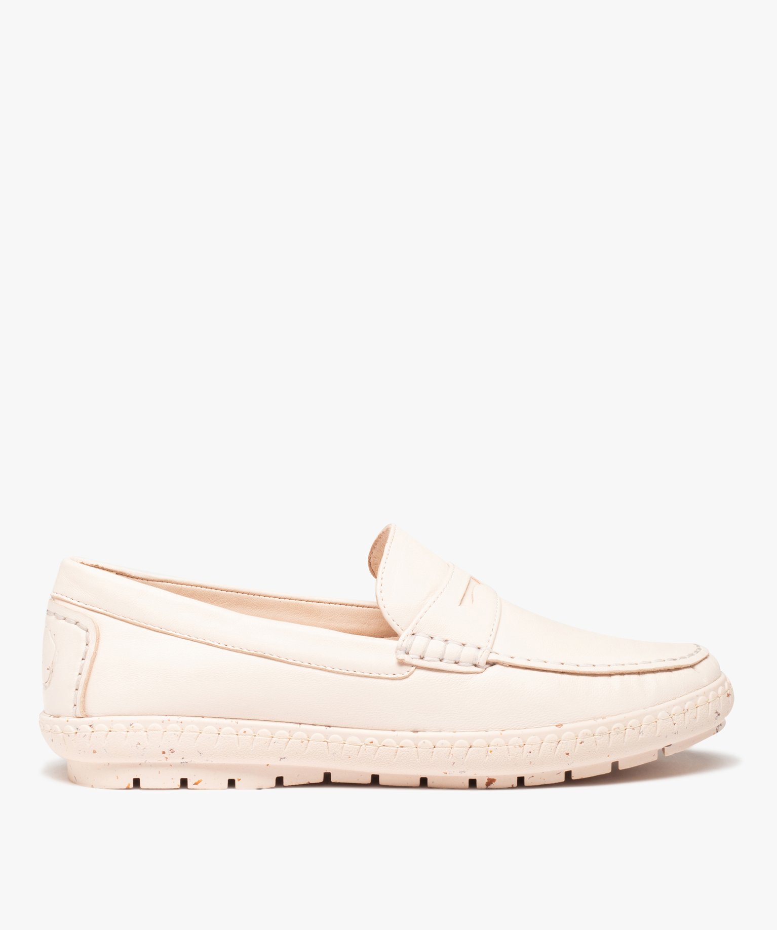 Mocassins femme dessus cuir uni et semelle crantée beige | GEMO