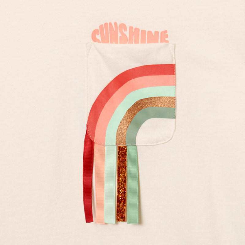 T-shirt fille poche arc-en-ciel blanc Catimini