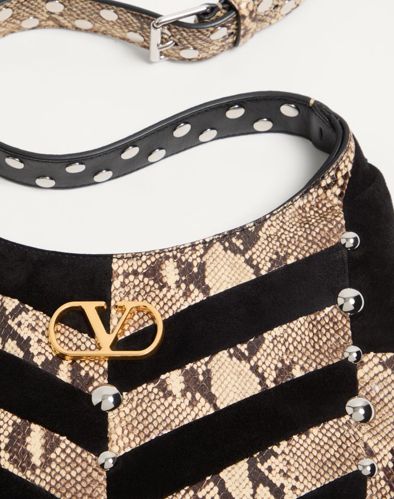 Valentino Garavani Hobo Lille Python og Ruskind Chevron Hobo Taske med Nitter