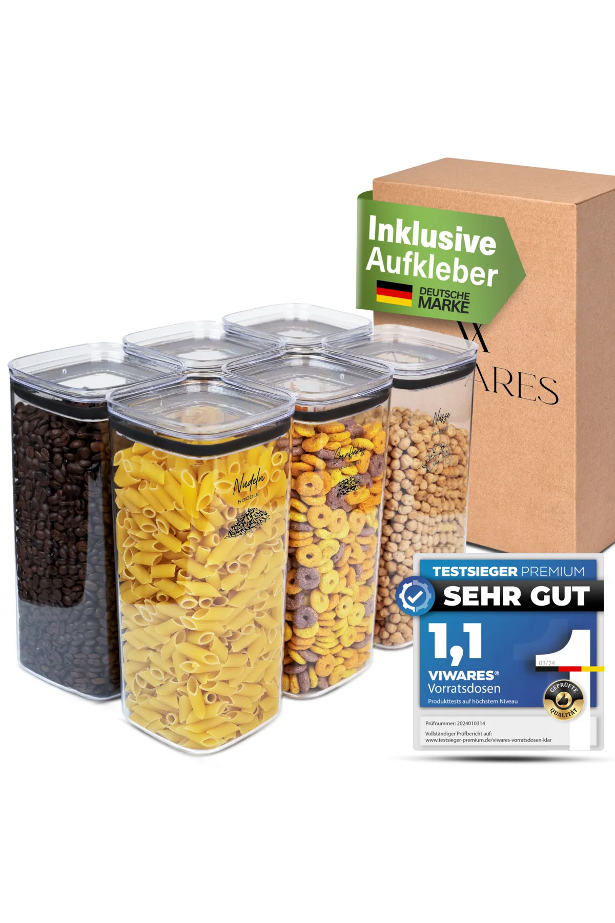 Viwares  Vorratsdosen mit Deckel Luftdicht - 6er 2100 ml Vorratsbehälter Set - BPA-FREI Klar