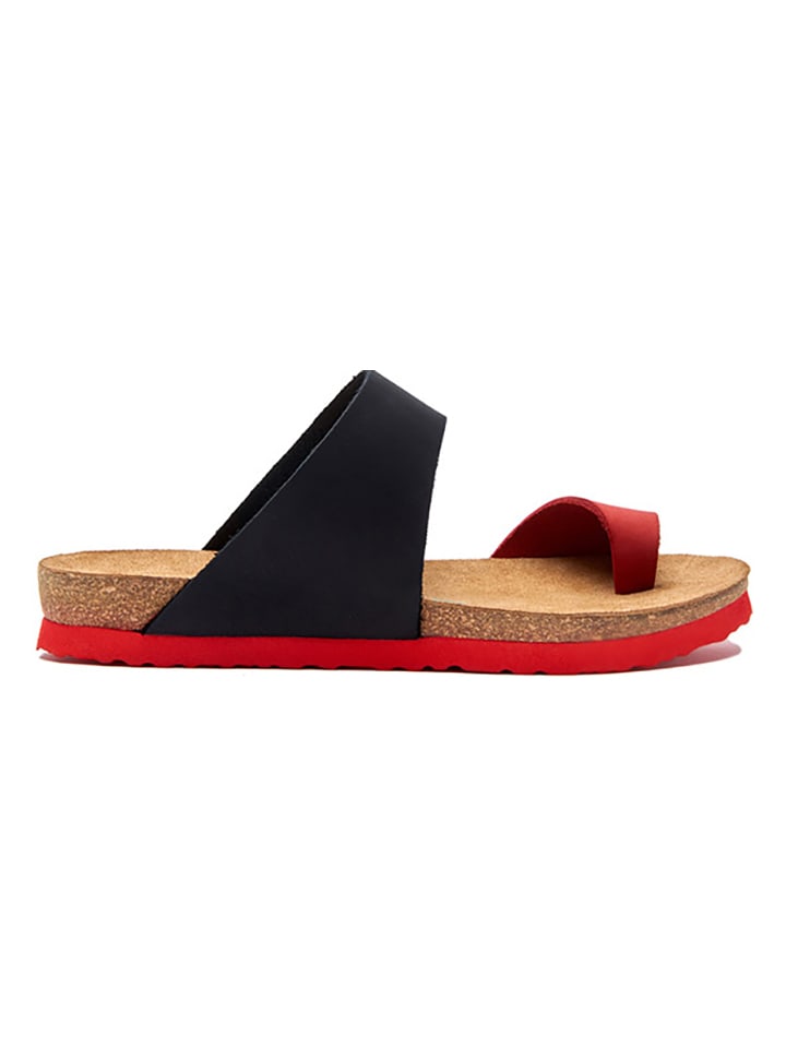 Comfortfusse Leder-Zehentrenner in Schwarz/ Rot günstig kaufen