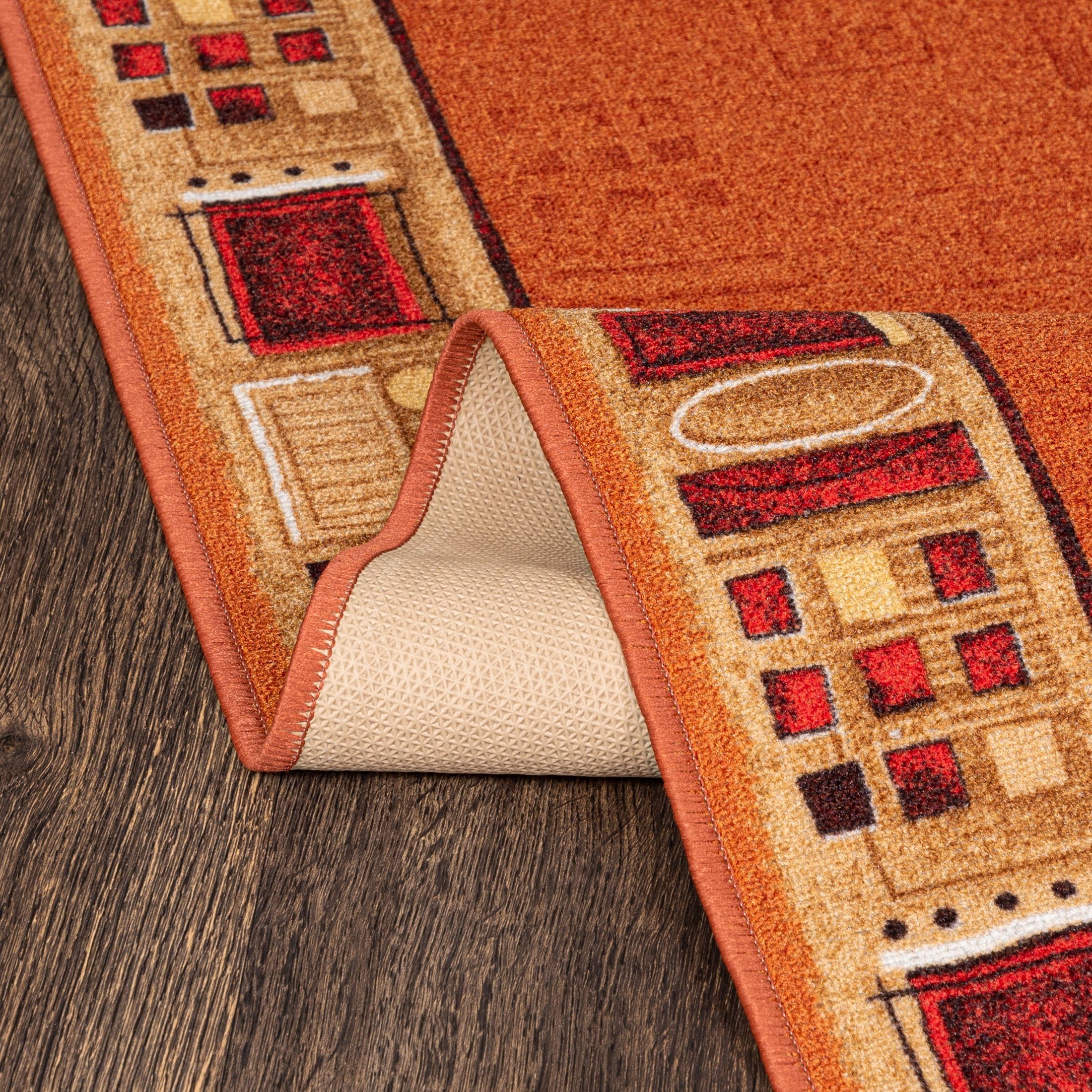 Läufer Läufer Teppichläufer Brücke - Vorzimmer Küche - Terracotta Rost, Mazovia, 67 x 100 cm, Kurzflor, Rutschfest, Meterware, Verschiedene Größen