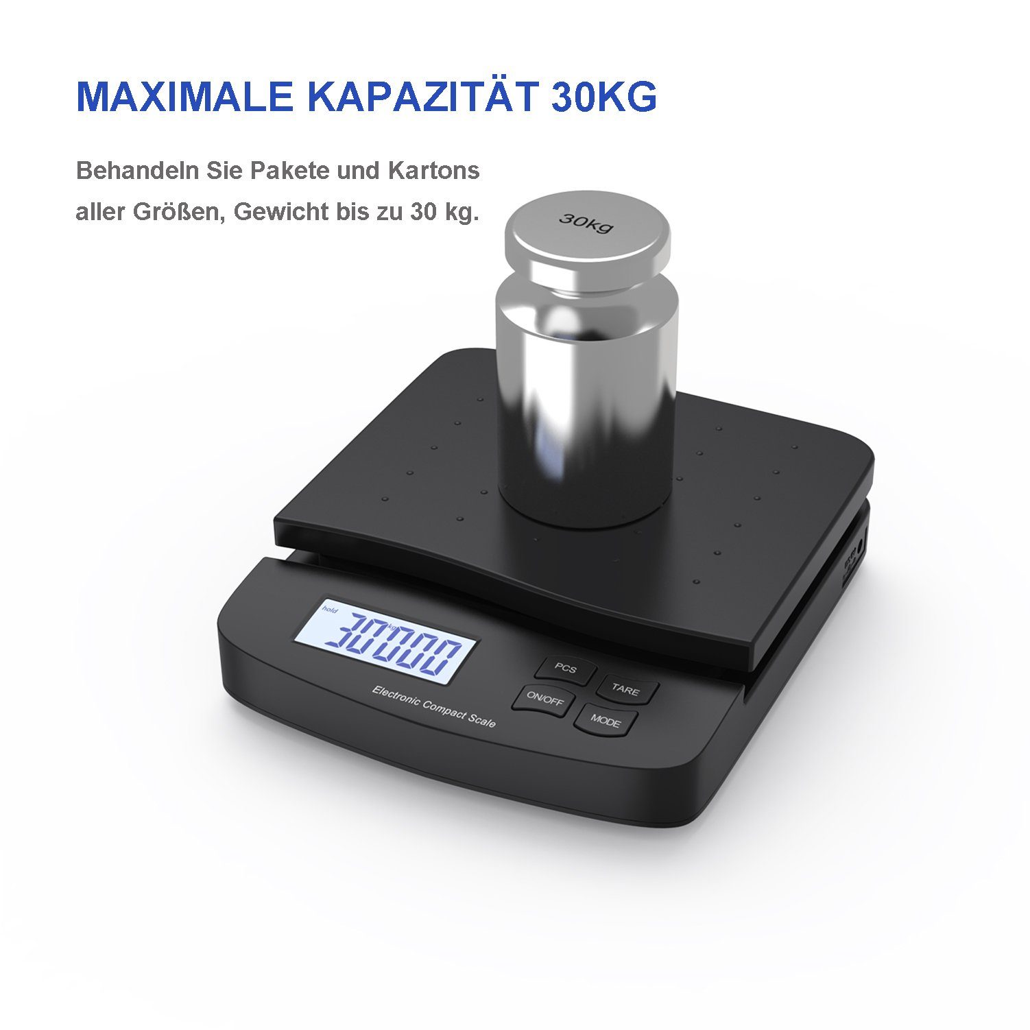 Zedelmaier Feinwaage Digitale Waage, eine Waage für alle Zwecke (Haus/Büro/Lager/Markt), bis 30kg, Tara, PCS,ABS, Batterien enthalten