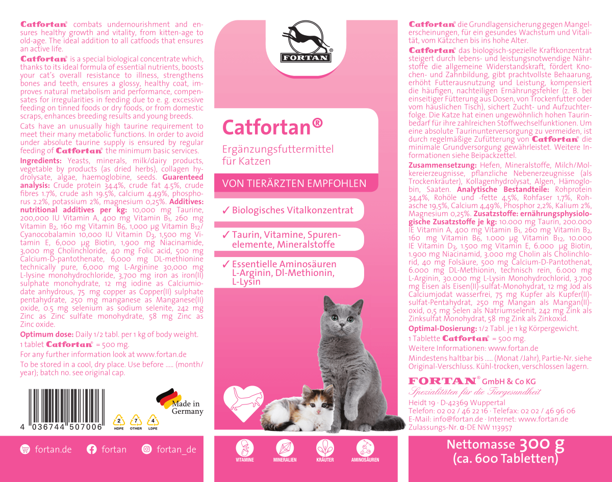 Fortan Ergänzungsfutter & Aufzucht Fortan Catfortan Multivitamintabletten 300 g