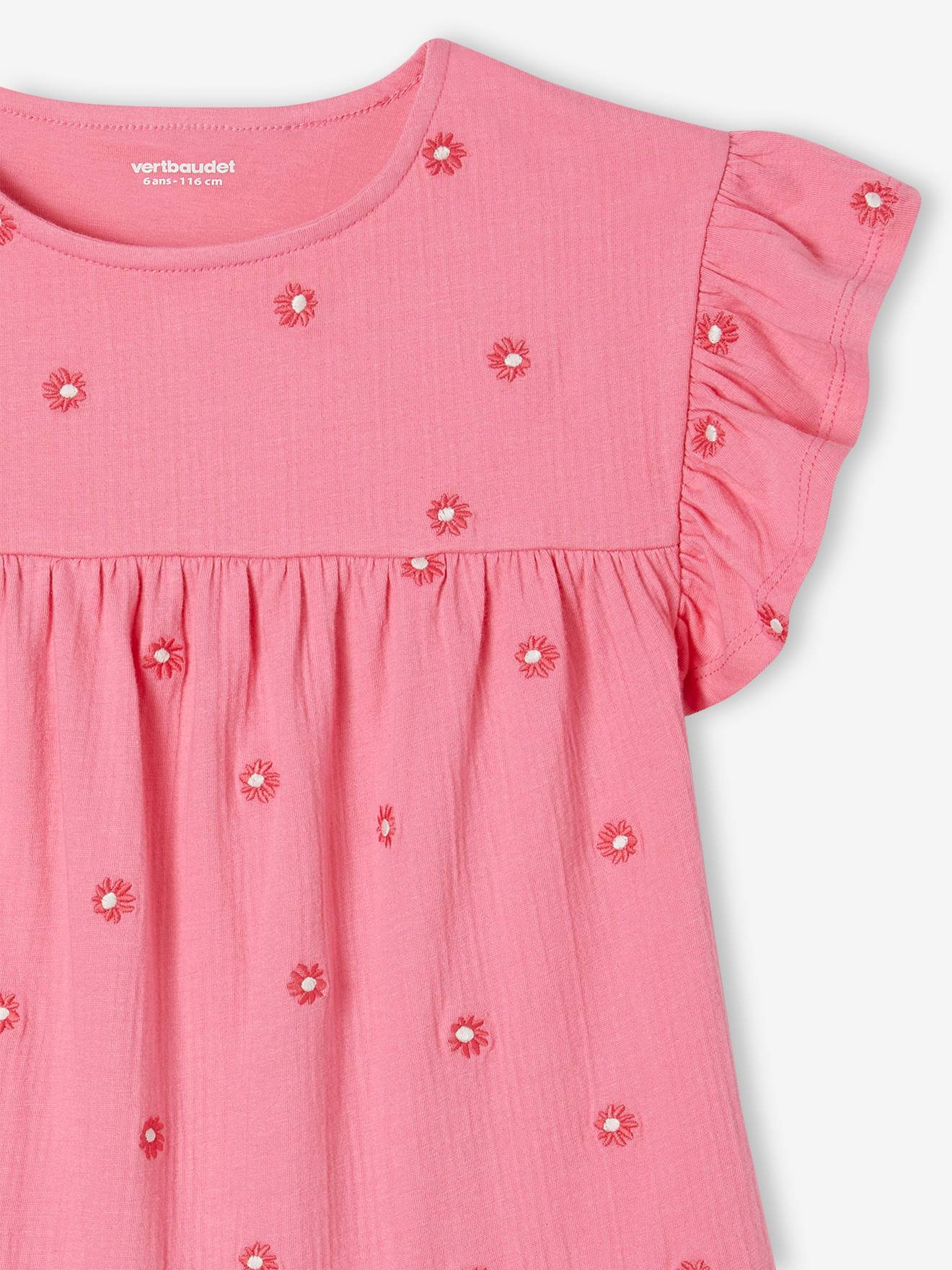 Vertbaudet Besticktes Mädchen Kleid - bonbon rosa