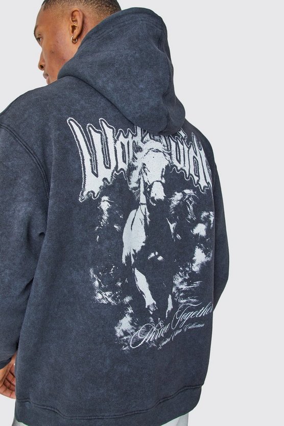 Oversize Hoodie mit Acid-Waschung und Print