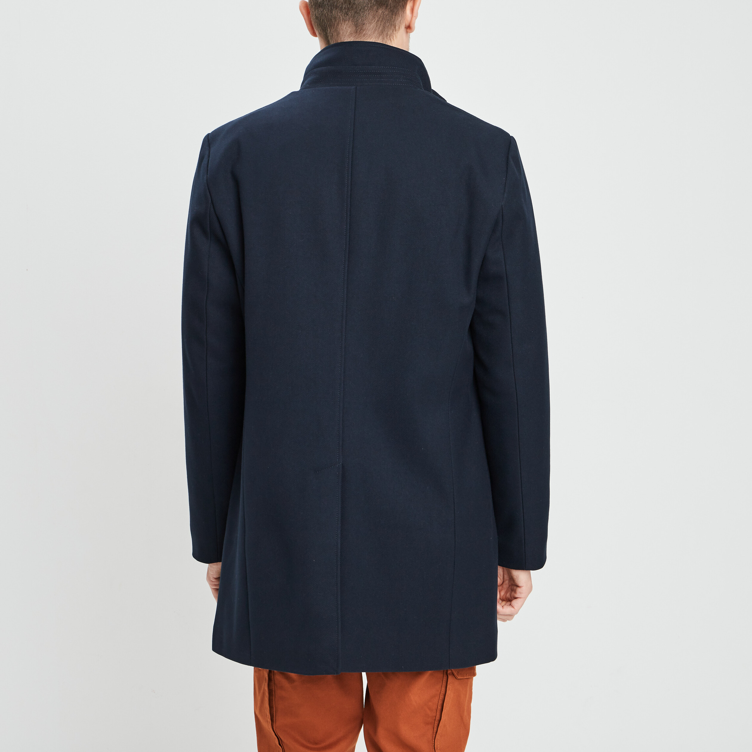 Manteau droit long bleu marine homme | La Halle