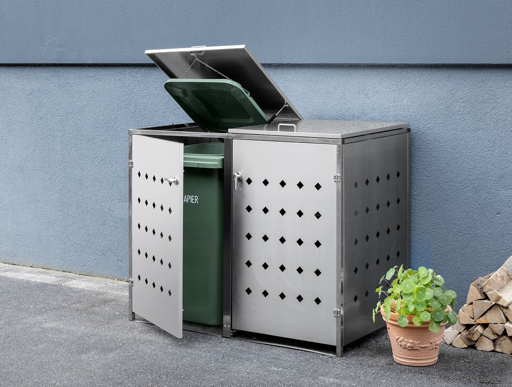 HC Garten & Freizeit Mülltonnenverkleidung 2er Mülltonnenbox Raute, Edelstahl