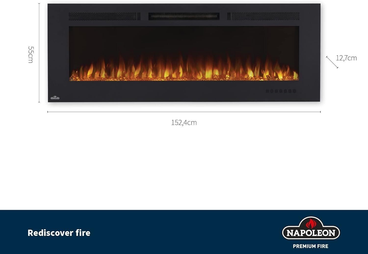 Napoleon Elektrokamin Allure Phantom 60 Wandkamin 152cm Elektrischer Kamin mit Fernbedienung, 950 und 2.000 Watt,orange, blau und Multi-Color