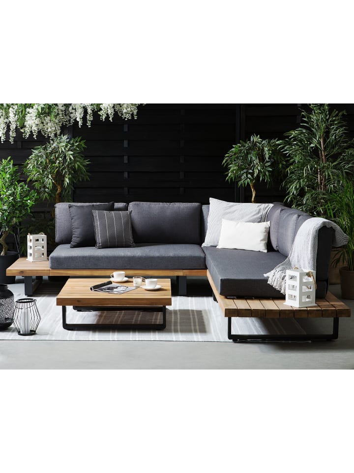 Beliani 4-tlg Lounge Set MYKONOS in Grau/Heller Holzfarbton günstig kaufen onesize