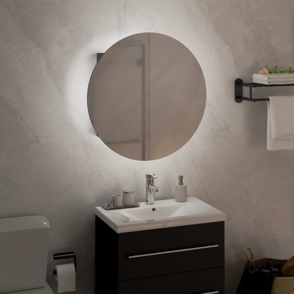 vidaXL Badezimmerspiegelschrank Badezimmerschrank mit Rundem Spiegel & LED Grau 40x40x17,5 cm (1-St)