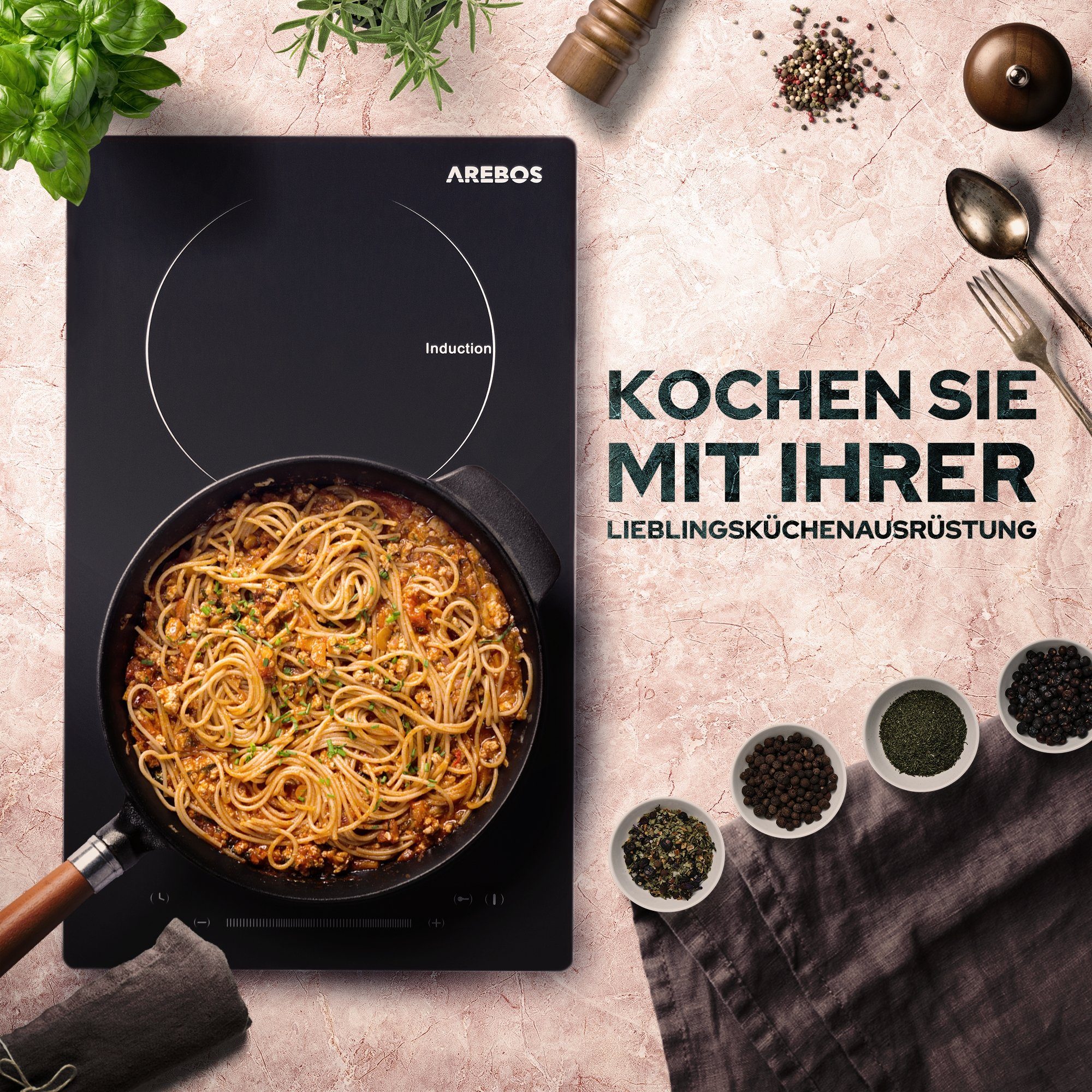 Arebos Induktions-Kochfeld 2 Kochfelder Induktionskochfeld