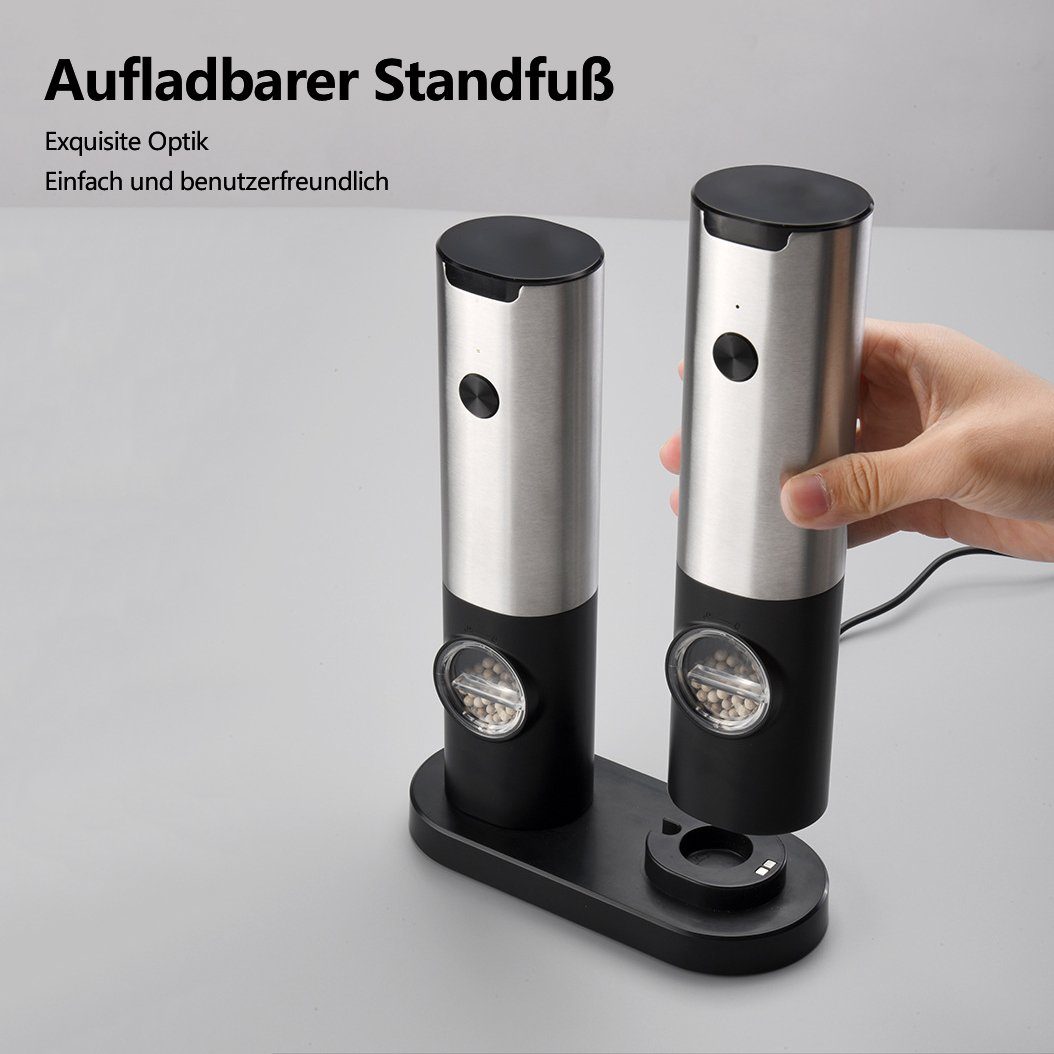 BUMHUM Salz-/Pfeffermühle Salz-/Pfeffermühle Salz und Pfeffermühle Salzmühle 2er Set Elektrisch USB Aufladbar Gewürzmühle mit Keramikmahlwerk,Adjustable Gewürzmühle, mit Wiederaufladbare Batterie und LED Indikator,Chilimühle Grinder