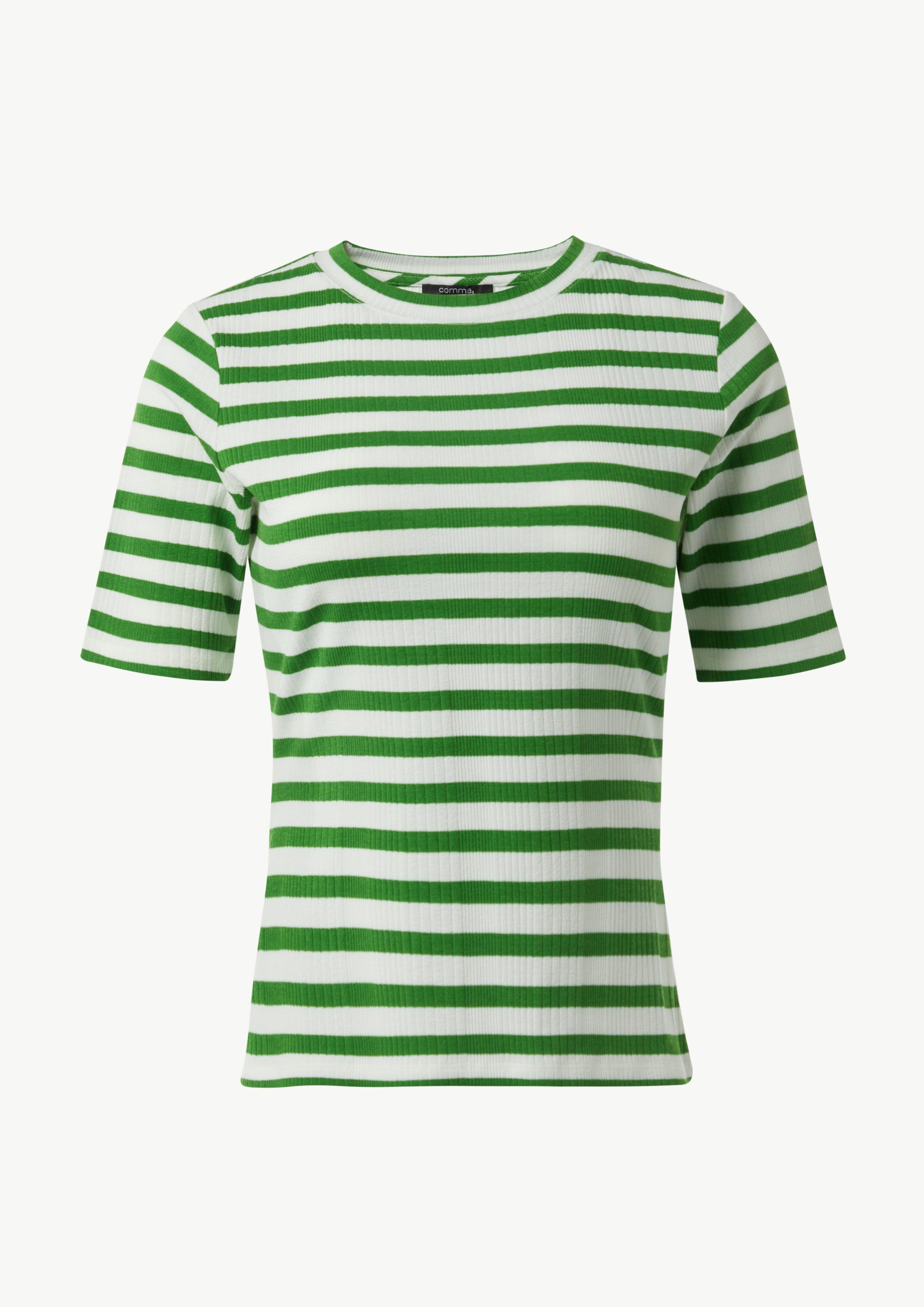 Ringel-T-Shirt aus Rippware - grün