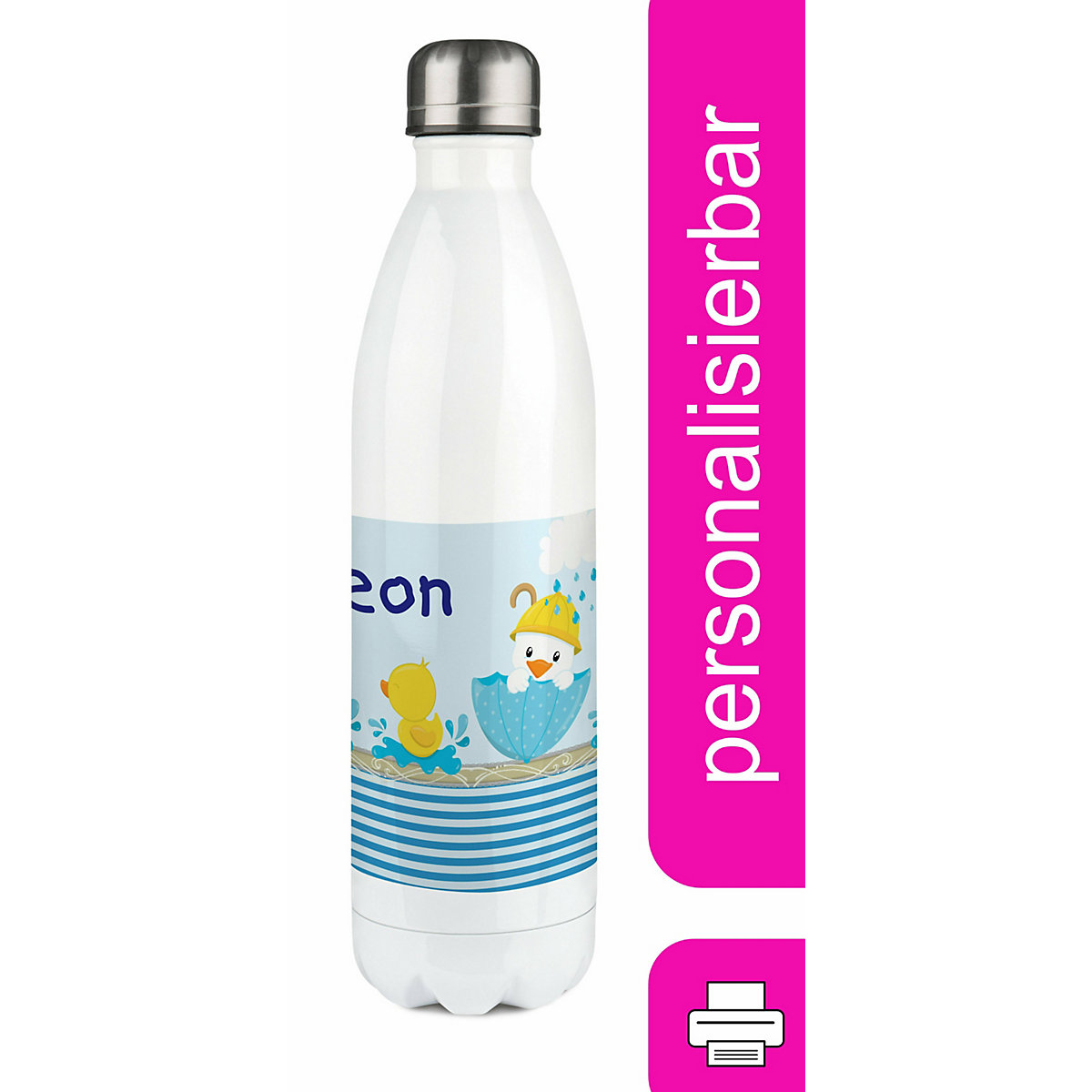 Edelstahl Kinder Thermoflasche / Trinkflasche bunt Ente Spülmaschinenfest, Auslaufsicher, Bruchfest, Doppelwandig, Für Heißgetränke geeignet, Mit Deckel, Isoliert