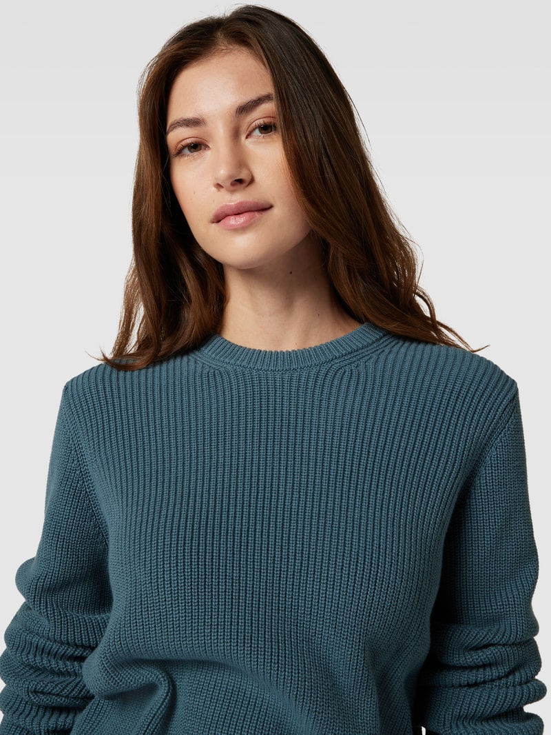Strickpullover mit Rundhalsausschnitt in dunkelblau