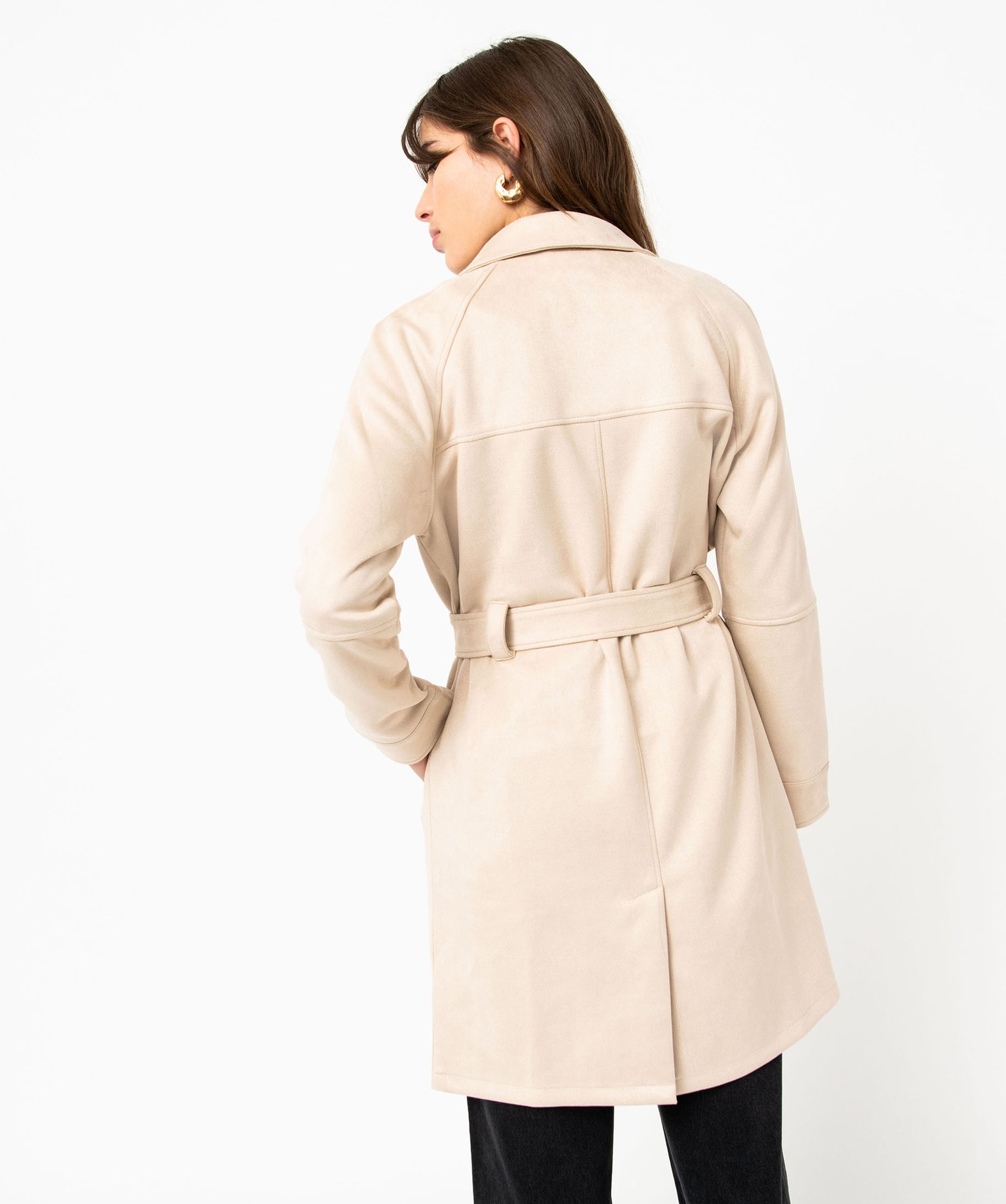 Manteau trench en suédine avec ceinture femme beige | GEMO