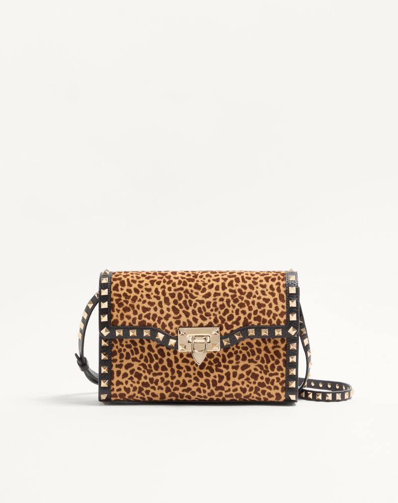 Valentino Garavani Rockstud Lille Crossbody-taske i dyreprint med hesteskindseffekt i kalveskind