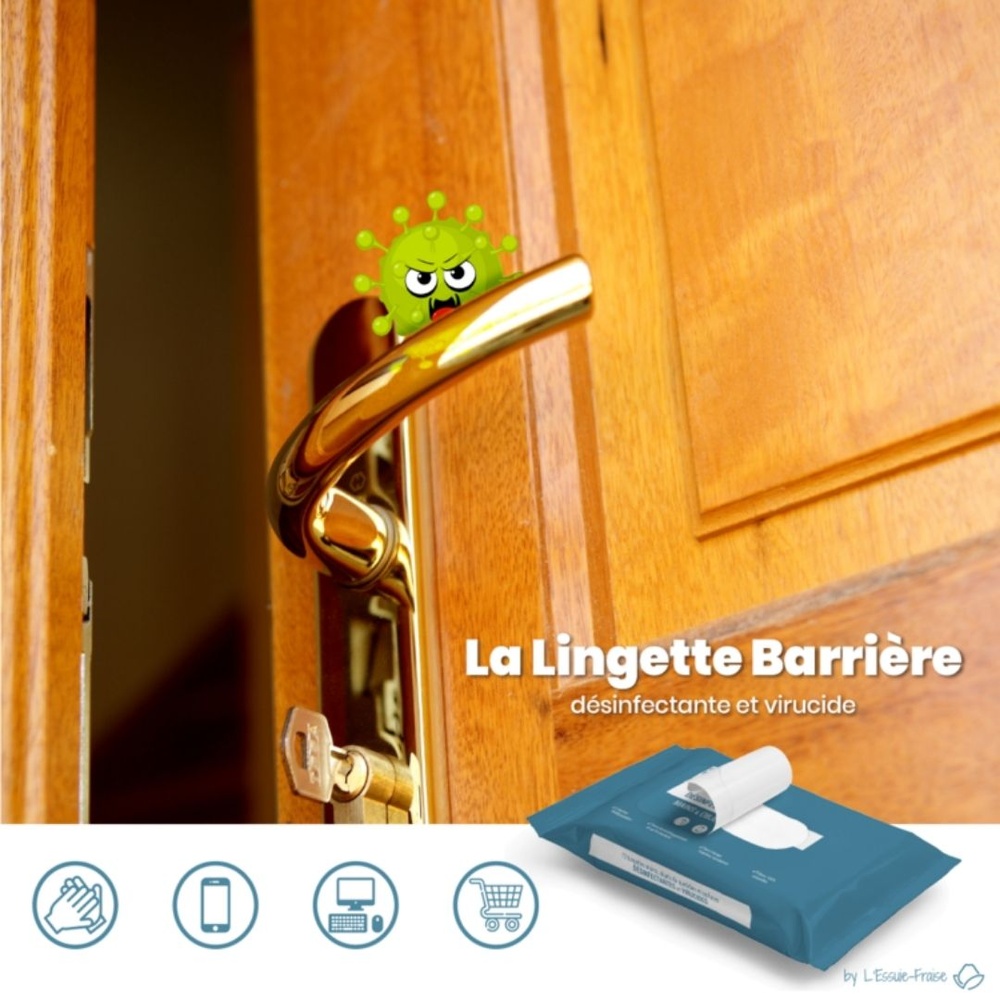 carlo & carla La Lingette Barrière : paquet de 12 lingettes désinfectantes virucides (fab. FR) Lingettes désinfectantes pour les mainset objets/surfaces (smartphones,…)