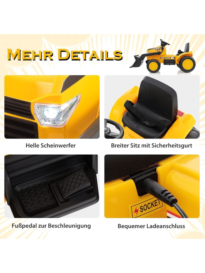 COSTWAY 12V Elektro Sitzbagger in Gelb günstig kaufen 115 cm