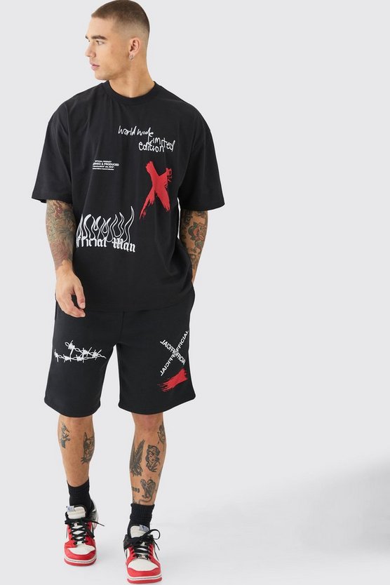 Oversize Man Graffiti T-Shirt und Shorts