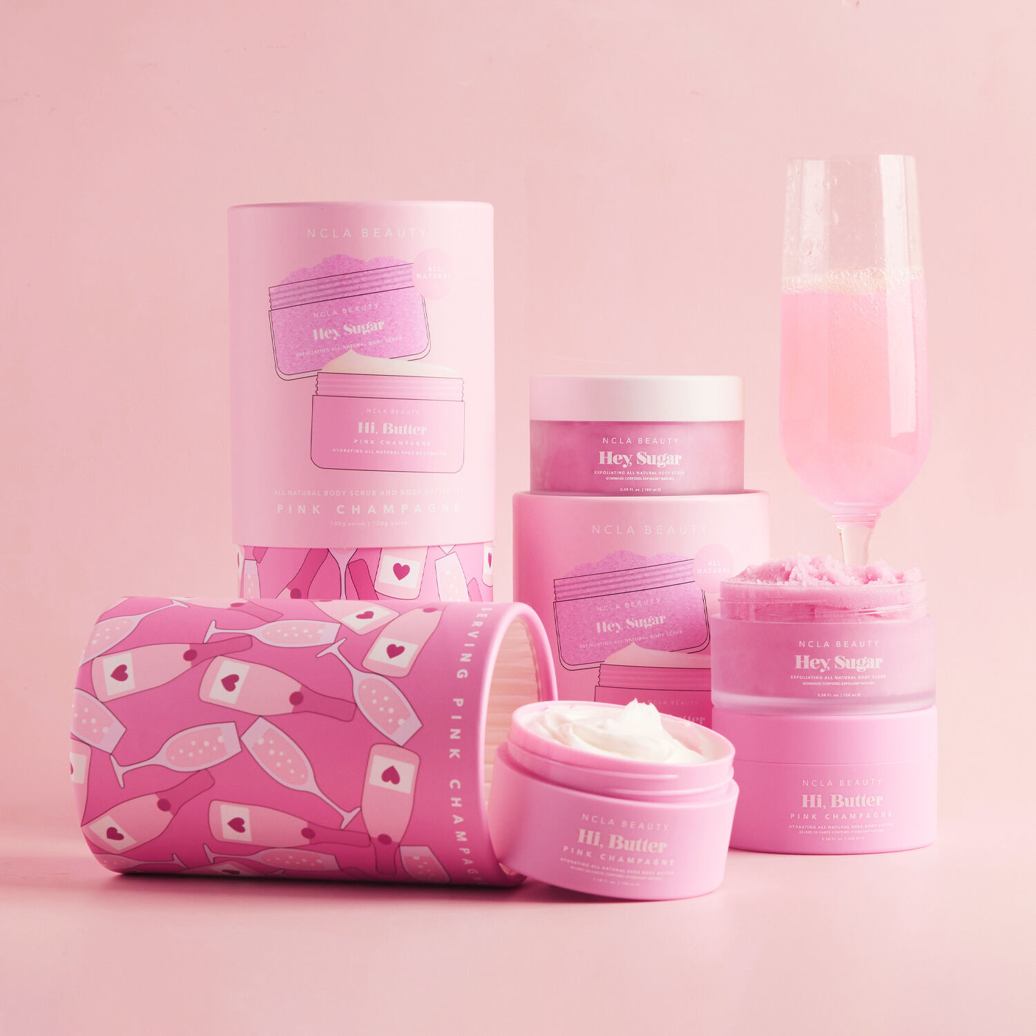 NCLA Beauty All Natural Body Care Set - Pink Champagne Exfoliant Corps 100g + Beurre Corporel 100g