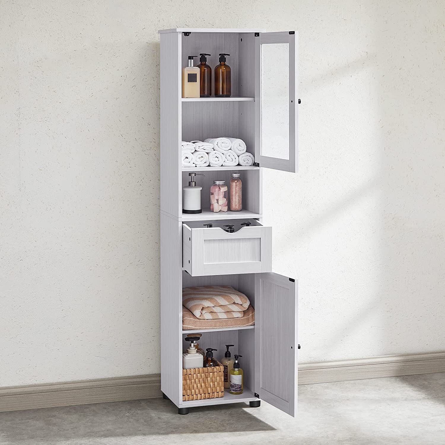 VASAGLE Badkommode Badezimmerschrank, Hochschrank, verstellbare Ablagen