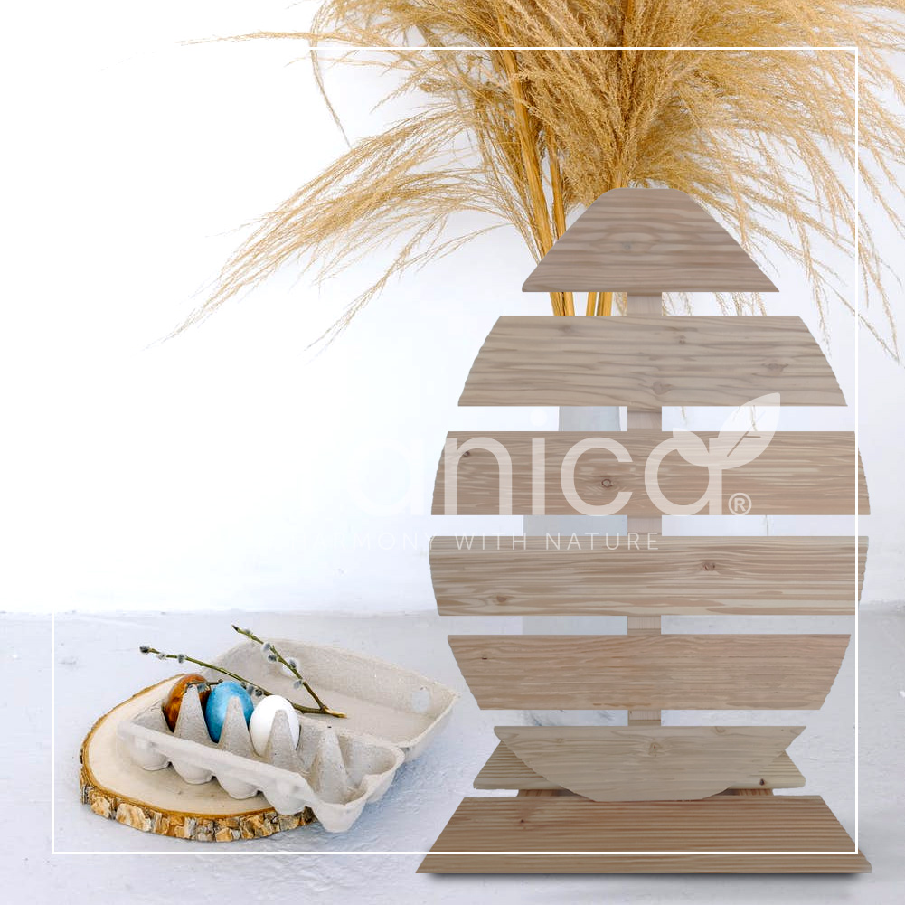 Pemicont Floranica Holz Osterei Osterdeko Lärchenholz Höhe 68cm Breite 46cm Unbehandelt Osterdekoration Modernes Design Kunsthandwerk osterdeko osterhasen tischdeko
