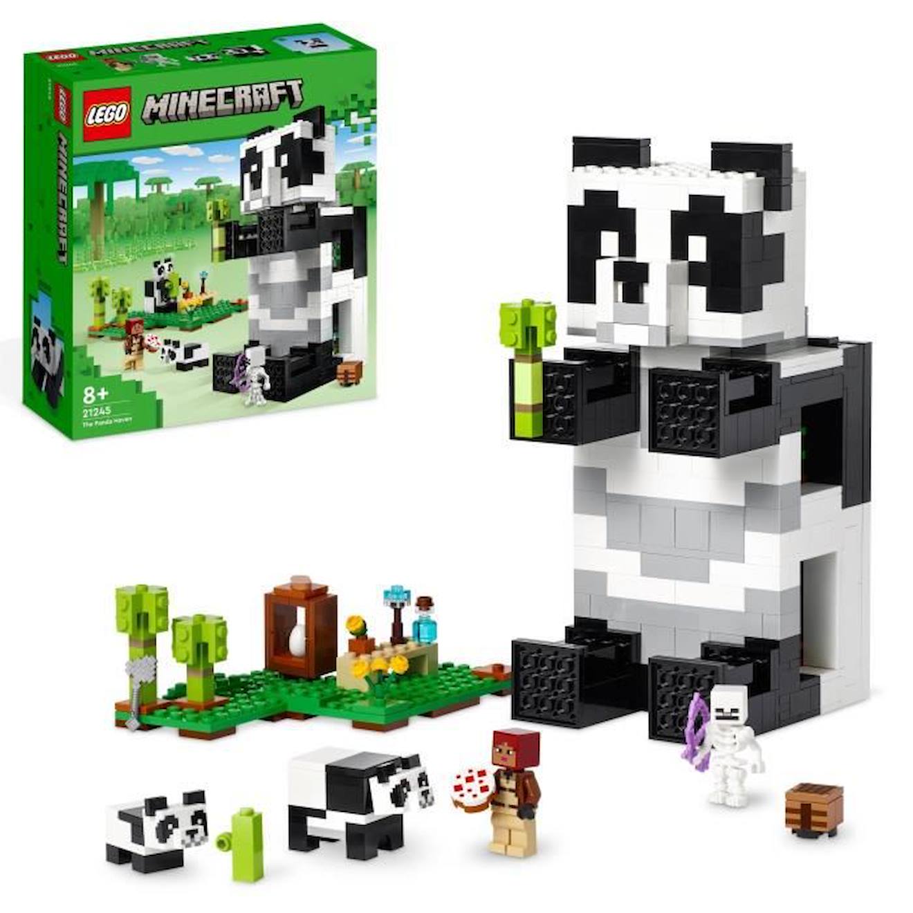 LEGO Minecraft 21245 Le Refuge Panda, Jouet de Maison, avec Figurines Animaux et Squelette noir