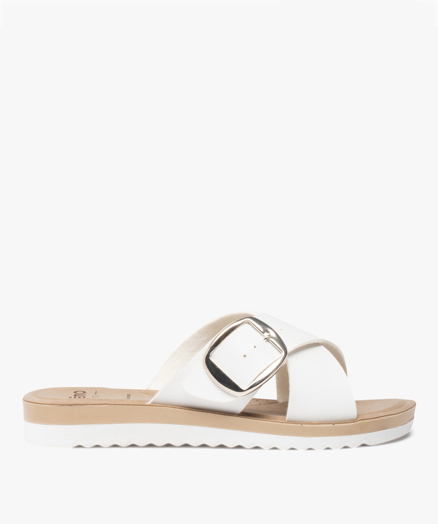 Mules femme plates à brides épaisses et à boucle blanc | GEMO